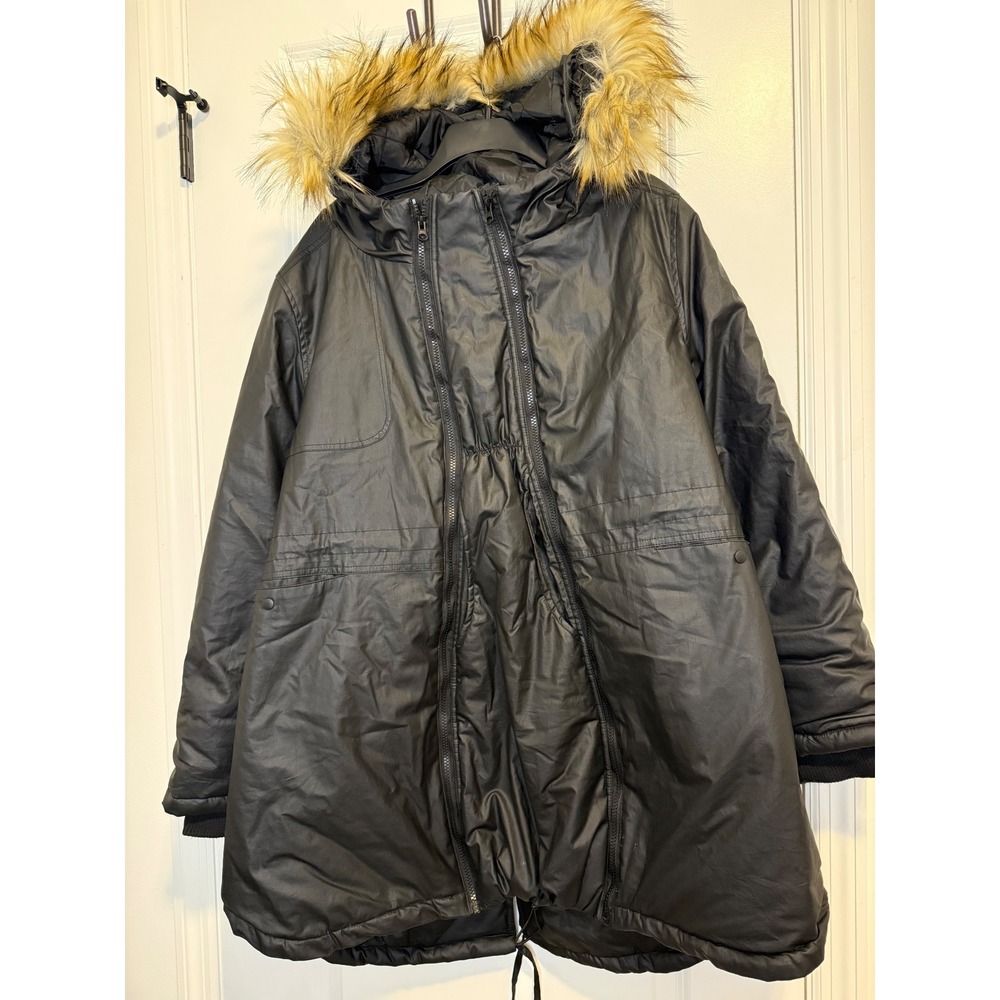 Modern Eternity 3-in-1 Maternity‎ Parka Women XL Black Excellent Faux Fur Hood